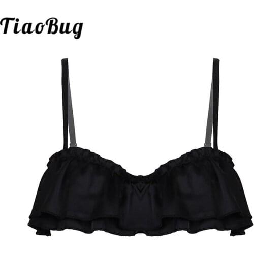TiaoBug Women Lingerie Smooth Silky Soft Satin Adjustable Straps Double Layers Ruffled Stretchy Sexy Bra Tops Nightwear Bralette
