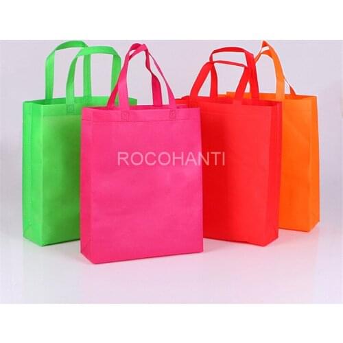 ROCOHANTI 100PCS Promotional Cheap Eco-friendly Customized Shopping Non Woven Bag w/ Handle , Custom LOGO Printed Non-Woven Bag