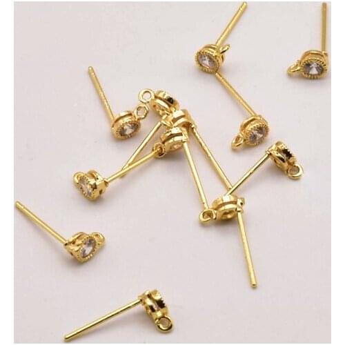 2Pcs\Lot 4mm New Round Zircon Ear Needle Earring Findings For Diy Fashion Fine Women Jewelry Making Accessories Supplies JA0148