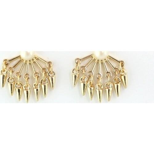 2016 New pearl jewels stud earrings Rivet tassel gold pearl earrings for women ear jacket earrings