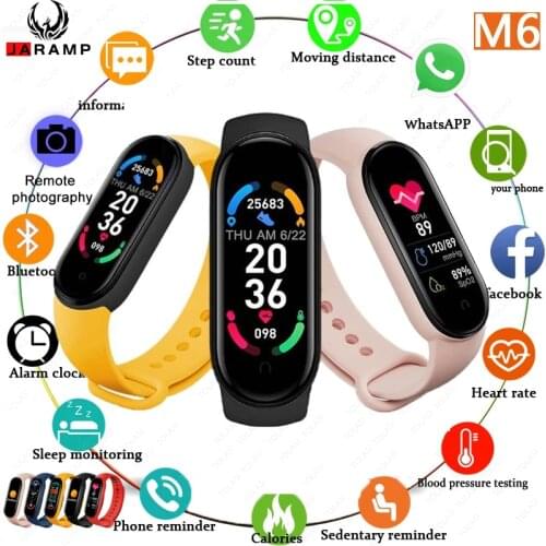 2021 M6 Smart Bracelet Watch Men Fitness Tracker Heart Rate Blood Pressure Monitor Color Screen IP67 Waterproof Music Control
