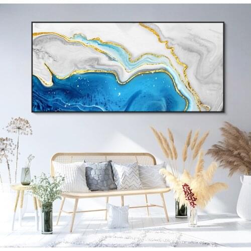 Abstract Gold Line Blue Gray Canvas Print Painting Modern Wall Art Home Decoration Picture For Living Room Cuadros