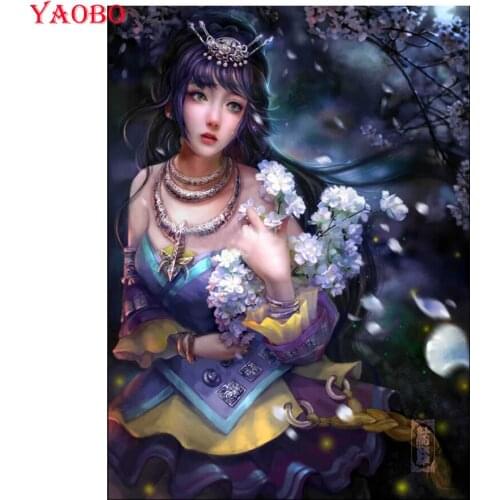 Yao Bo Diamond Painting flower beautiful woman Cross Stitch Full Square Diamond Embroidery Mosaic Picture Of Rhinestones icons