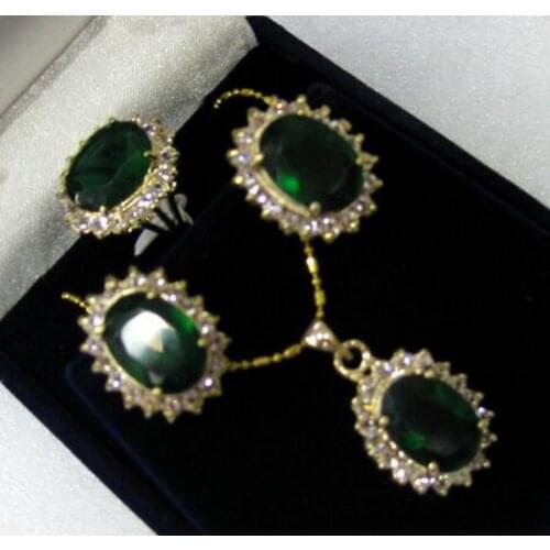 Free Shipping silver Fashion Womens purple green blue Jade Pendant Necklace Earrings Ring set 7-9 # Set