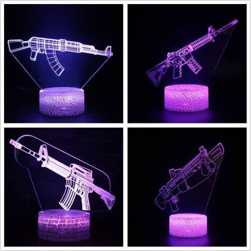 Colorful Gun Modelling LED 3D Illusion Night Light USB Touch Sensor RGB Table Lamp for Child Kids Gift