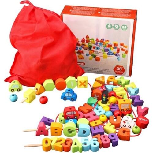 Montessori Lacing Beads Toy Wooden Threading Bead for Baby Age 1 Fine Motor Skills Preschool Kindergarten Education Toy A2UB