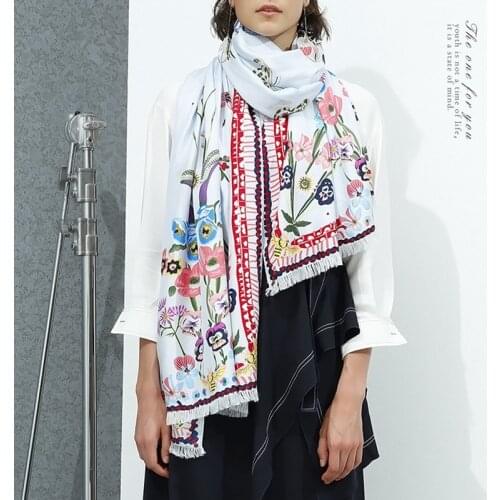 Long 100% Silk Scarf Shawl 180*65CM Floral Print Women Real Silk Wraps Necktie Foulard