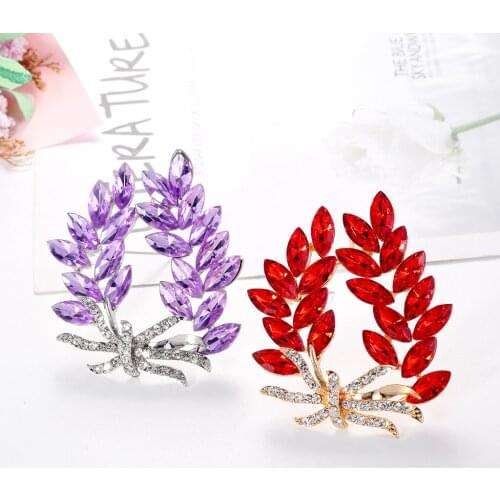 Purple Rhinestone Wheat Ears Brooches for Women Enamel Brooch Pins Jewelry Accessories