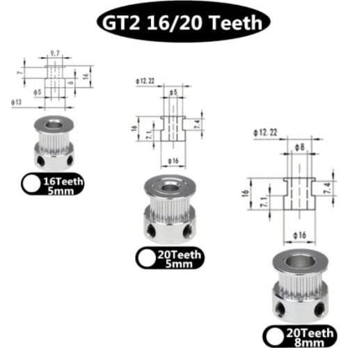 GT2 20Teeth 16 teeth 20 Teeth Bore 5mm/8mm Timing Alumium Pulley Fit for GT2-6mm Open Timing Belt for 3D Printer