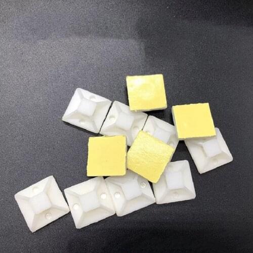 100pcs White cable base installation 2cmx2 cm self-adhesive cable zipper installation base wall frame fixed seat clip