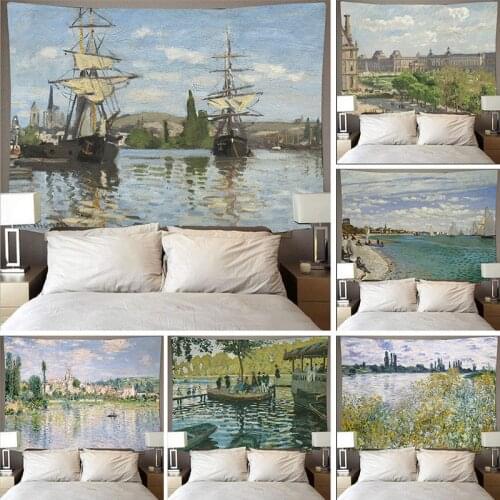 Oil Painting Tapestry Monet Mural Beach Towel Sitting Blanket Tapestry Wall Hanging Wall Art Home Decoration Accessories