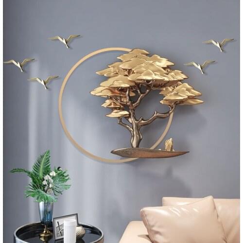 Chinese 3D Welcome Pine Resin Birds Sculptures Home Livingroom Sofa Background Wall Sticker Crafts Hotel Wall Tree Mural Decor