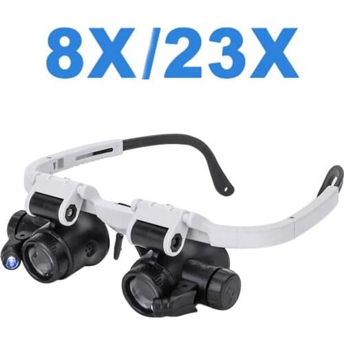23X Magnifying Glasses Magnifier 8X Jeweler Watchmaker Magnifying Glasses With 2 LED Light For Reading Repair Wearing Magnifier