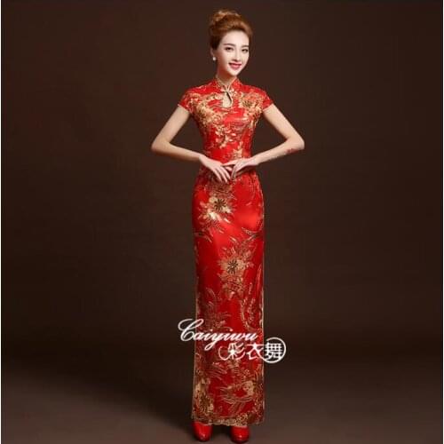 Fashion Lace cheongsam Bride Wedding Qipao Chinese traditional dress Women Antique