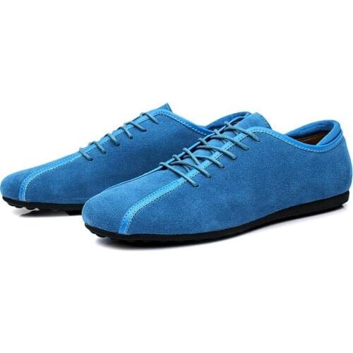 Spring and autumn new lace up mens Suede sports shoes mens flat shoes comfortable blue leather soft shoes zapatillas hombre 44