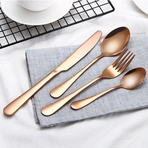 High-end cutlery 4 pcs rose gold stainless steel dinnerware knife and fork creative Western steak fork and spoon tableware set
