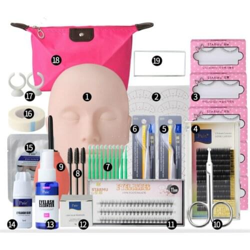 False Eyelash Extension Training Kit Exercise Practice Mannequin Head Set Grafting Eyelash Tools Kit Eye Lashes Grafting
