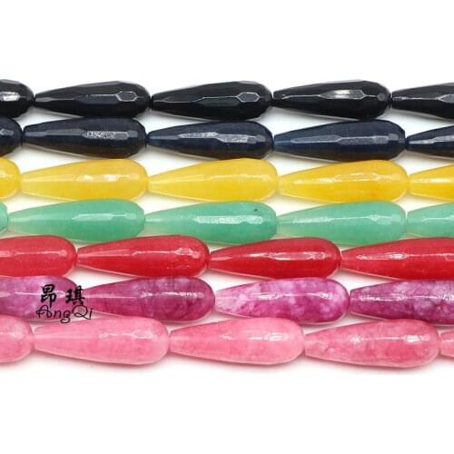 Natural Stone Faceted Water Drop Beads 10x30mm Chalcedony Loose Spacer Beads For Jewelry Making DIY Bracelet Accessories 15
