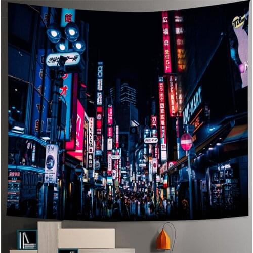 Tokyo Metropolitan Nightlife Tapestry Wall Hanging Japanese Printed Bedroom Home Decor Bohemian Hippie Background Wall Cloth