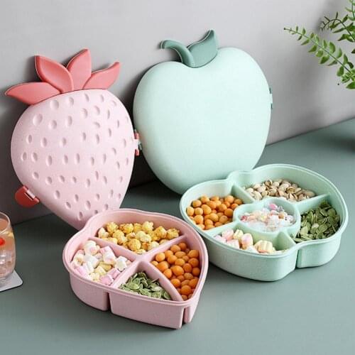 Novelty Fruit Shape Snack Tray with Lid Dried Fruit Plate Dust Proof Candy Box Nut Storage Box for Living Room