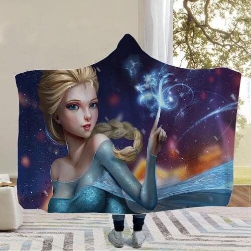 Disney Frozen Elsa Anna Princess Hooded Blanket Double Thicken Cloak Lazy Sofa Air Conditioner Cover Blanket for Adult Children
