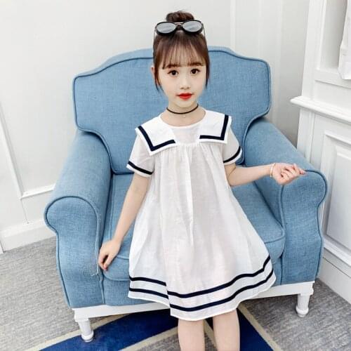 Preppy Style Girls Summer Dress 2020 New Arrivals Solid Color Kids School Dresses for Girls Special Neck Children Clothing