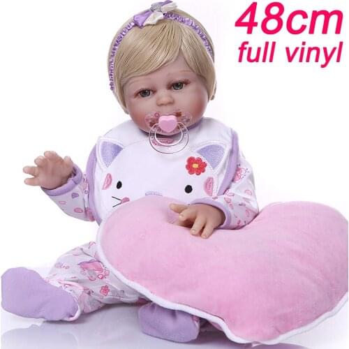48cm all Silicone girl Body Reborn Baby elsa doll Toy For sale mni Newborn bebe reborn menina Accompanying Toy best Xmas Gift