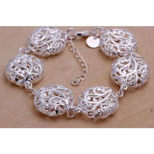 Christmas gift New silver plated Fashion Jewelry Hollow flat flower bracelets&bangle,Wholesale jewelry SMTH235