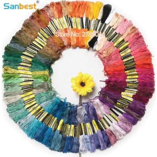 Sanbest 100 Pieces Multi-color Cross Stitch Thread Shiny Embroidery Thread Crafts Floss Sewing Threads Hand Knitting TH00038