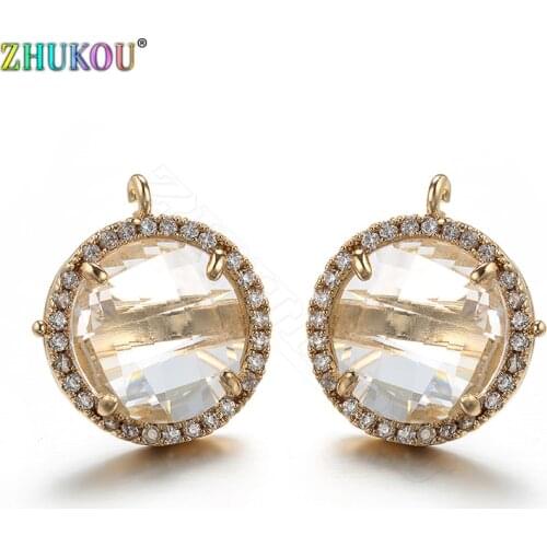 ZHUKOU A pair of 15x17mm Round Stud Earring for Women&Girls Brass Cubic Zirconia Earring for Handmade jewelry accessories VE42A