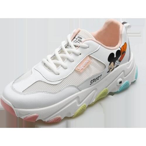 Disney cartoon mesh breathable Mickey Mouse casual shoes girls summer new lace-up platform rainbow-soled sneakers