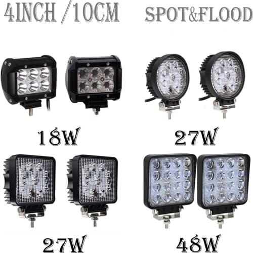 4'' 10cm Led Drl 18W 27W 48W Spot Flood Led Work Light 4X4 Cube Pod Lamp 12V 24V for Offroad Lada Niva Uaz Toyota Audi Mazda BMW