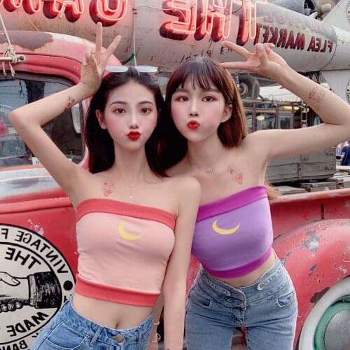 Women Tanks Tops Moon Print Tube Top Womens Top Summer Camis Crop Top For Women