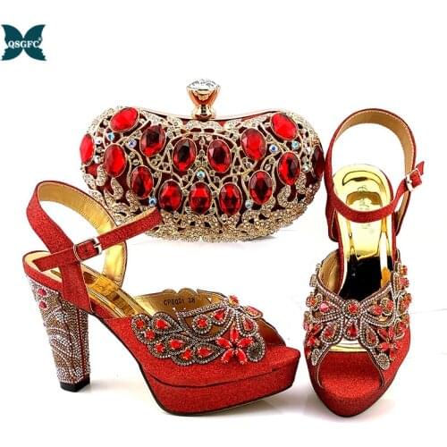 Women High Heels Shoe Matching A Nice bag For Party Italy Designs Lady Sequin Slingback Shoes Women Wedding Shoes And Bag Set