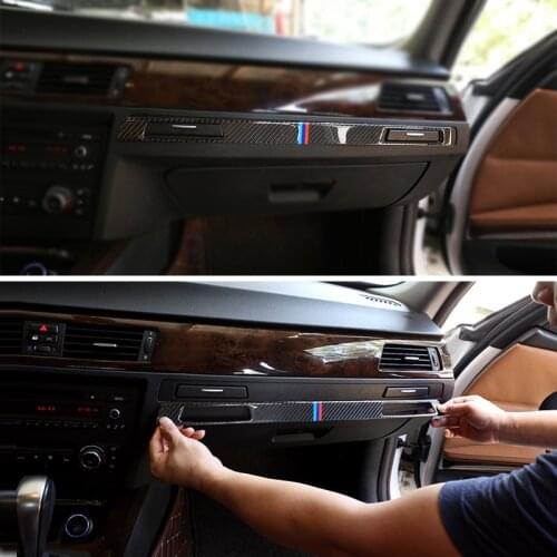 Carbon Fiber Center Control Co-pilot Water Cup Holder Panel Cover Sticker Trim For BMW E90 E92 E93 2005 - 2009 2010 2011 2012