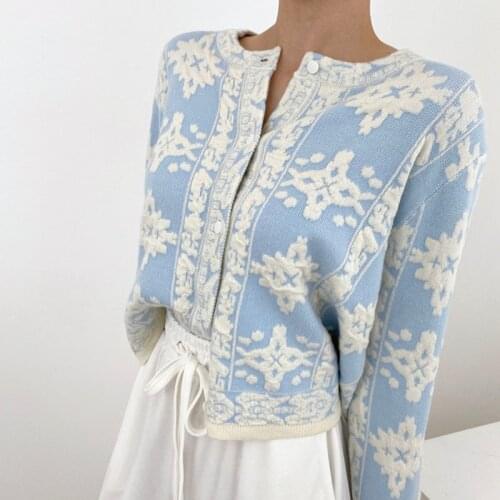 Spring Stereoscopic Floral Korean Cardigans Sweaters Women Single-breasted Knitting Sweaters Vintage Elegant Ladies Cardigan