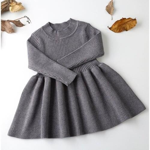 Autumn Winter Girls Dress Warm Wool Knitted Sweater Dress Fashion Baby Girls Dresses Kids Clothes RT268