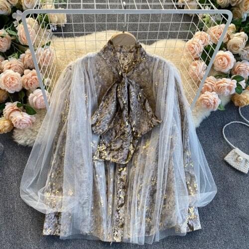 2021 Spring Women Tops Fashion Sexy Sheer Lace Blouse Lantern Sleeve 3D Floral Blouses Shirts Elegant Top Blusas Femininas