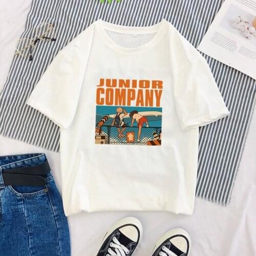 Women Round Collar Summer Cartoon Print Tshirt Loose Short Sleeve Casual Streetwear Tee