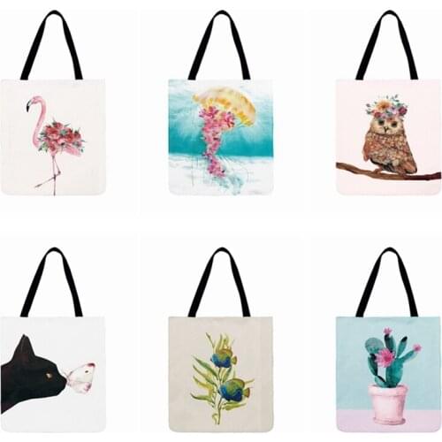 British Art Print Tote Bag Simple Animal Painting Women Casual Tote Ladies Shoulder Bag Fashion Shopping Bag Outdoor Beach Bag