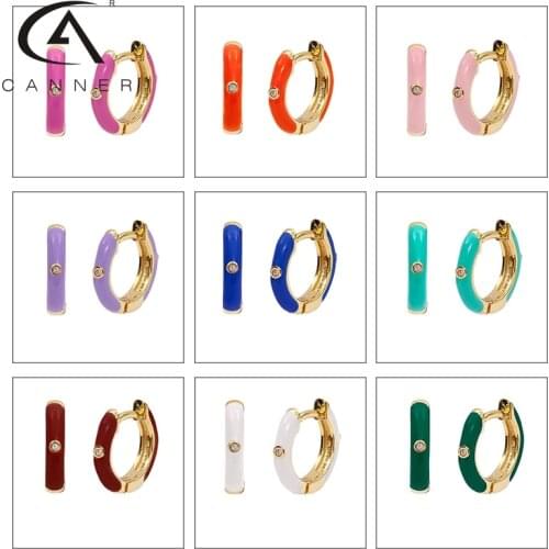 CANNER 925 Silver Earrings Hoop Women 2021Colorful Charming Enamel Stud Ear Ring With Zircon Dripping Oil Craft Women Pendientes