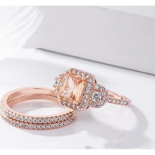 Fashion Newest Antique Vintage Design Milgrain 2 Carat Round Morganite Ring Set Woman Jewelry Wedding Engagement Gifts