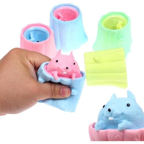Evil Squirrel Toy Squeeze Funny Tree Stump Animal Anti Stress Relief Adult Gift