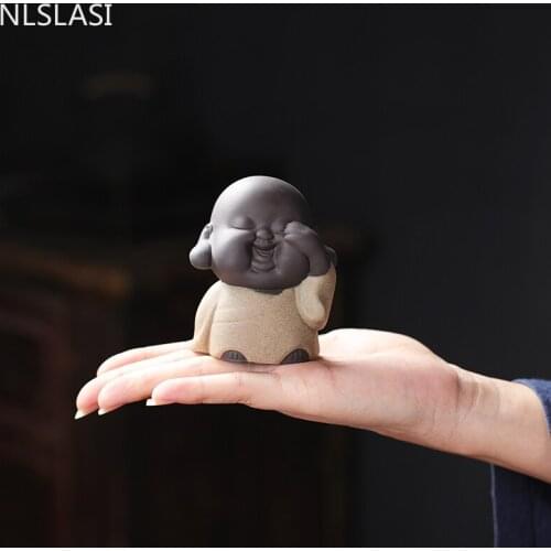 1PCS Chinese Purple Clay Tea pet Small Buddha Statue Boutique Monk tea Figurine Ornament oolong Tea table Accessories decoration