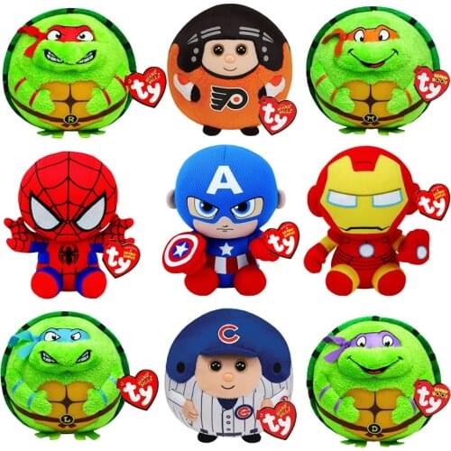 15 CM Ty Beanie Boos Big Eyes Spider-Man Captain America Iron Man Ninja Turtles Series Plush Toys Hero Dolls Bedroom Decor Gift