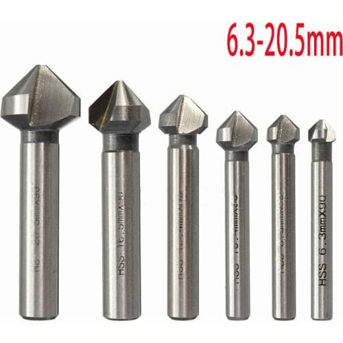 6pcs/set 6.3-20.5mm 90 Degrees HSS Countersink Drill Bit Wood Steel Aluminum Tool