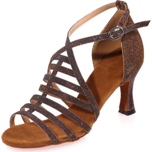 2020 Glittering Ballroom Dance Shoes Latin Salsa shoes Open Toe Ankle Buckle Strap Practice Dress Sandals