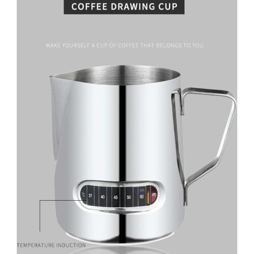 500ml coffee flower cylinder with thermometer to show milk foam cup stainless steel temperature-sensitive flower cup coffee tool