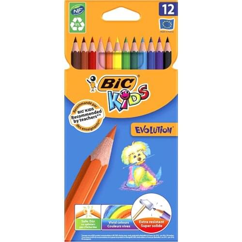 BIC Kids Evolution ECOlutions Colouring Pencils, Multi-color(Assorted), 12 Pack
