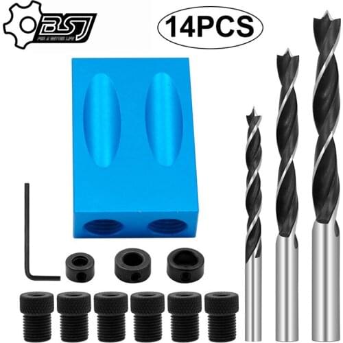 Woodworking Oblique Hole Locator Drill Bits Pocket Hole Jig Kit 15 Degree Angle Drill Guide Set Hole Puncher DIY Carpentry Tools